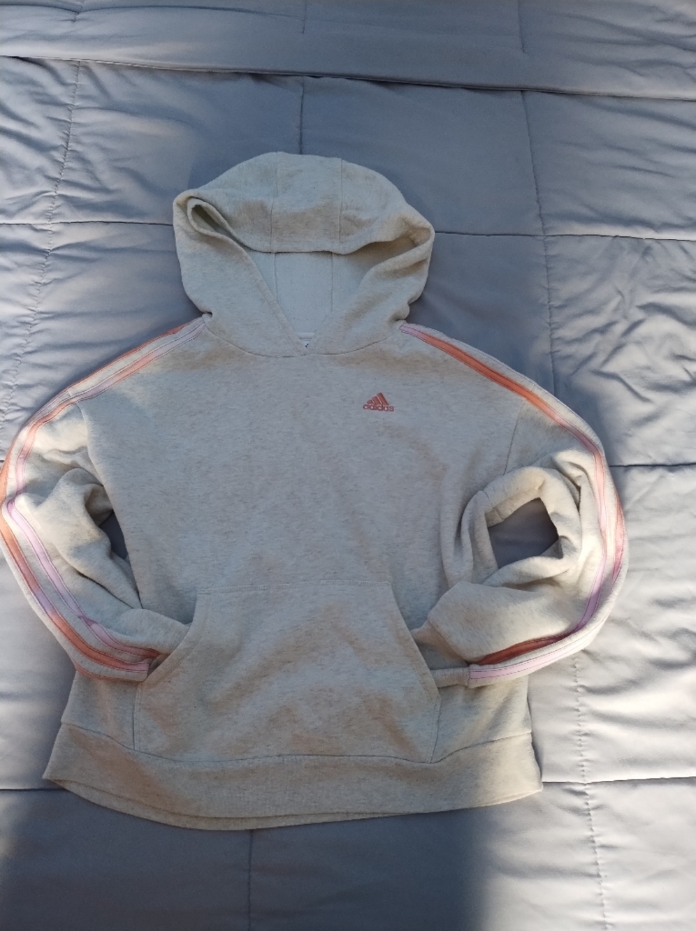 Adidas Light Gray Hoodie with Pink-Orange Stripe